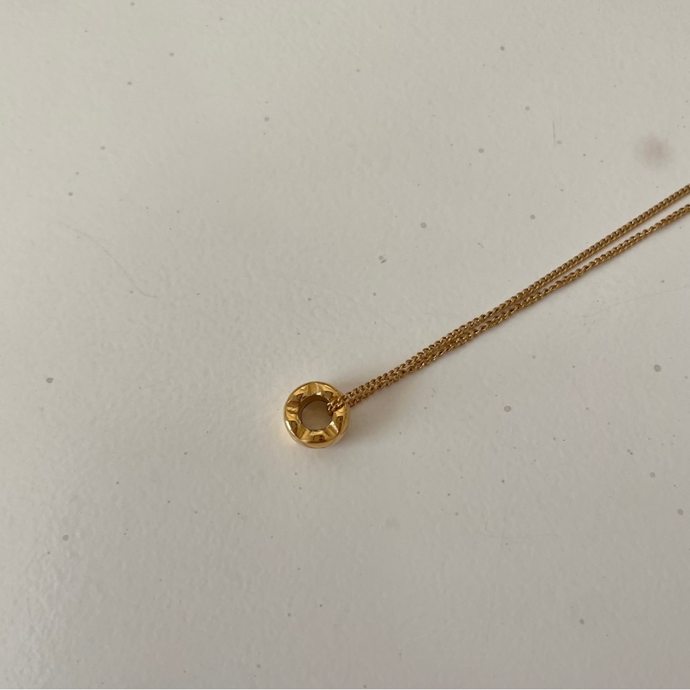 Gold Necklace with Textured Quilted Barrel Pendant - Picture 5 of 8
